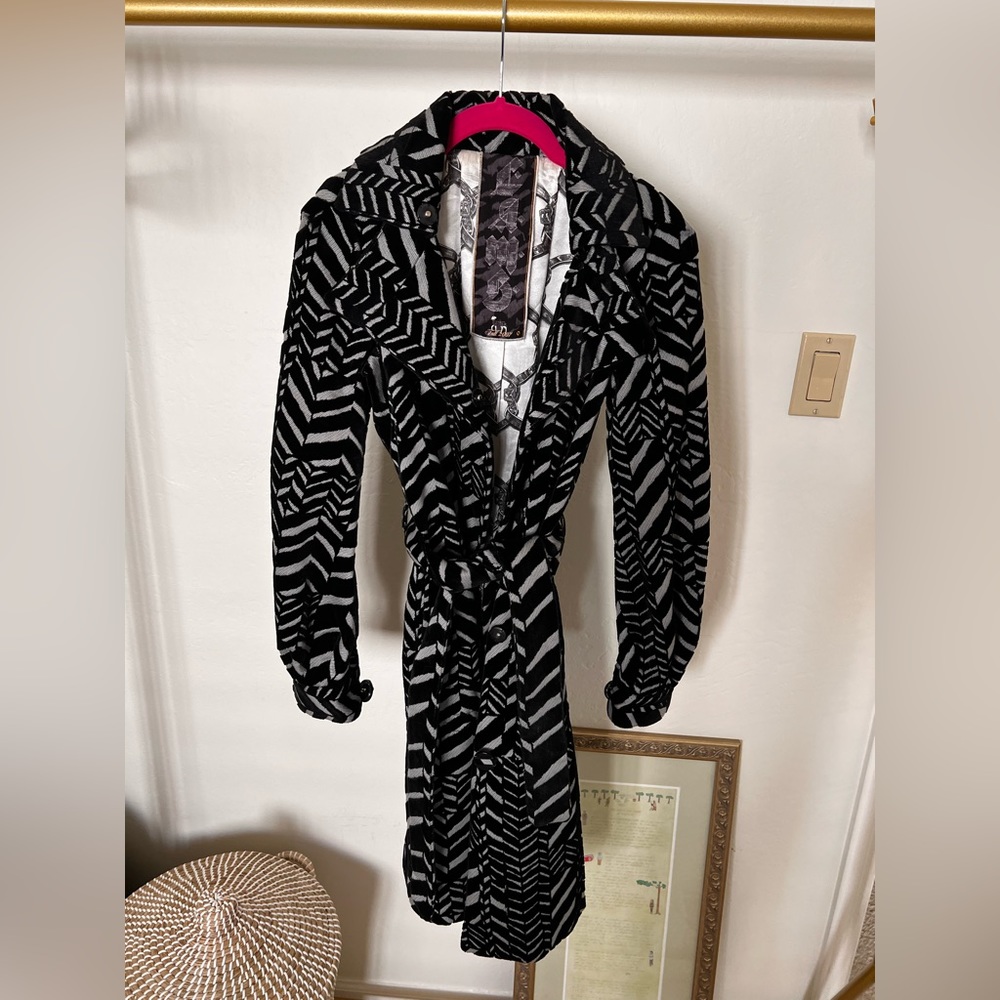 LAMB Fall 2007 cotton rayon houndstooth trench -  Vintage Black and Gray